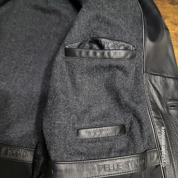 Vtg Wilsons Pelle Studio Pebbled Leather Trench Coat XL Thinsulate Lining Preppy - Picture 3 of 13